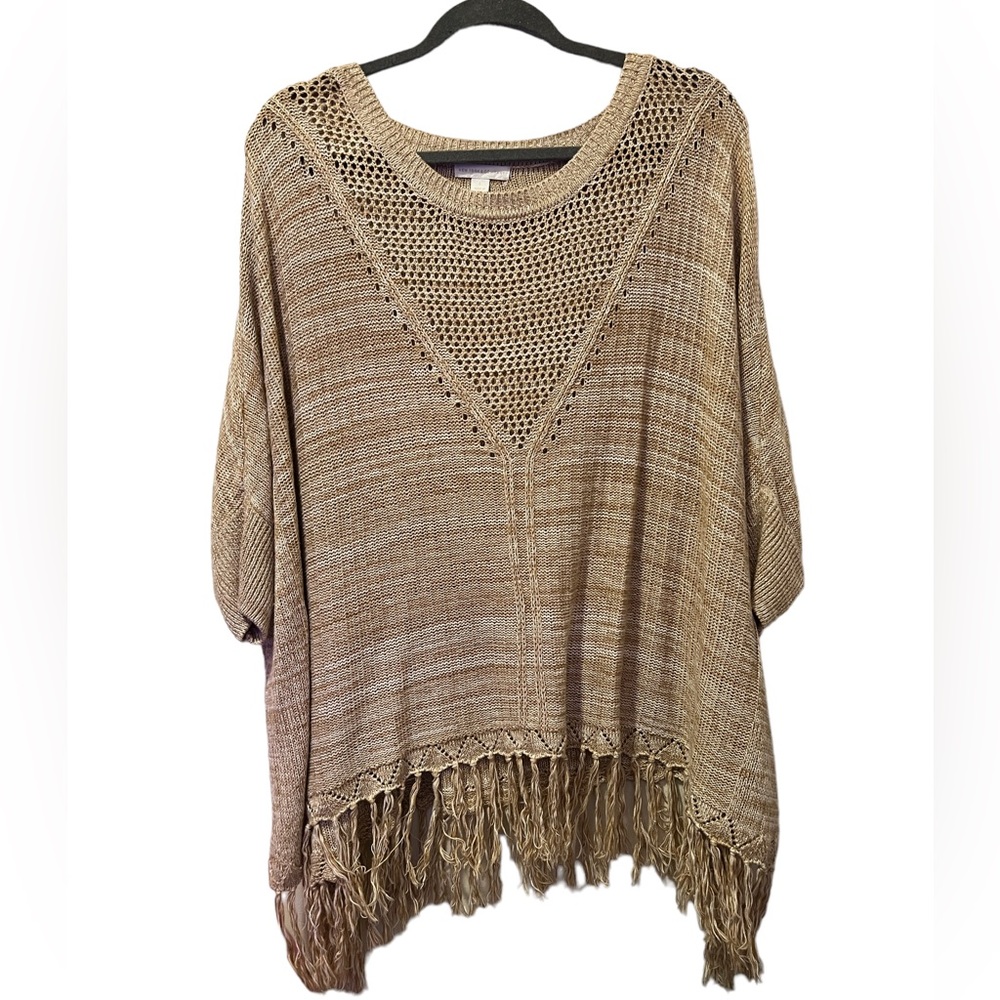 New York & Co Fringe Knit Poncho Size Large